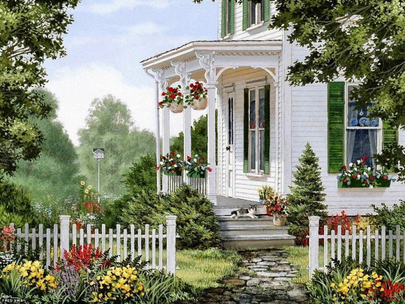 Усадьба - дом, цветы, пейзаж, сад - оригинал