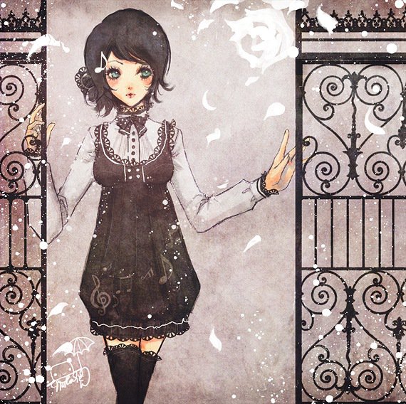 У ворот - девушка, ворота, аниме, снег - оригинал