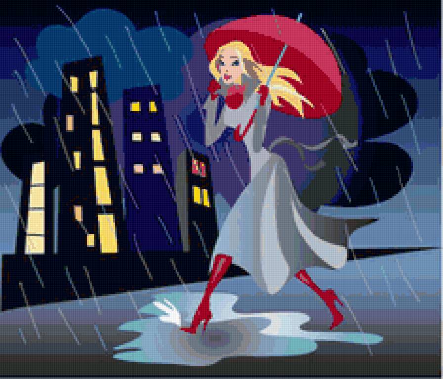 под дождем - дождь, люди, улица, зонт, девушка - предпросмотр
