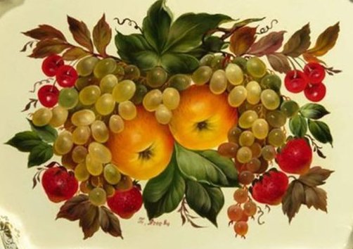 жостовские мотивы - фрукты, яблоко, виноград, картинка для кухни - оригинал
