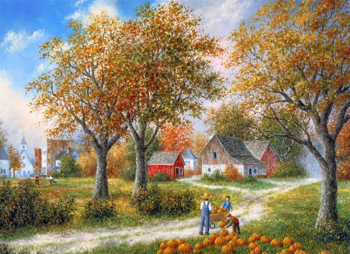 Серия "Пейзажи" - пейзаж, осень, домик - оригинал