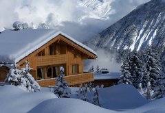 домик в горах - пейзаж, горы, зима, домик, снег - оригинал