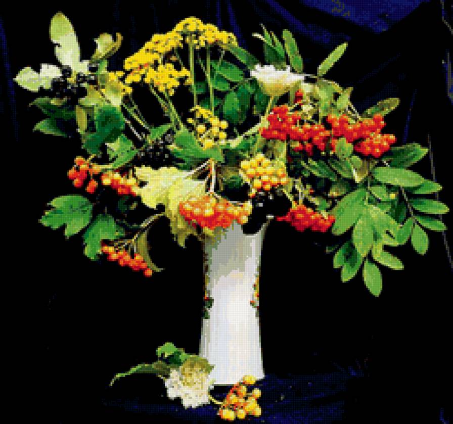 Букет осени - живопись, ваза, цветы, букет - предпросмотр