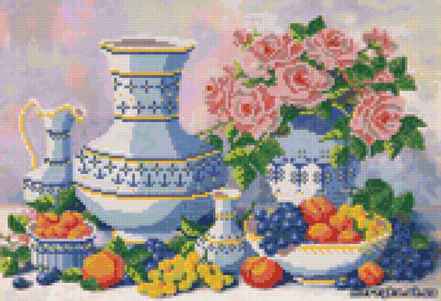 Дары лета - ягоды, цветы, натюрморт, виноград, фрукты, кухня - предпросмотр