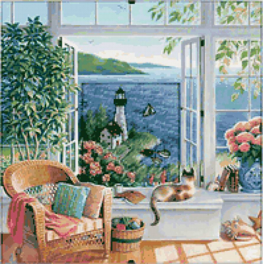 пейзаж - море, окно, пейзаж, природа - предпросмотр