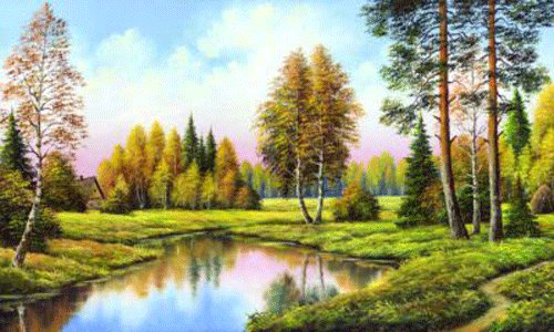 Ранняя осень - осень, картина, живопись, природа, пейзаж, река - оригинал