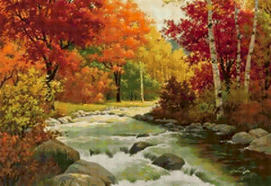 золотая осень - ручей, осень, деревья, лес, речка - предпросмотр