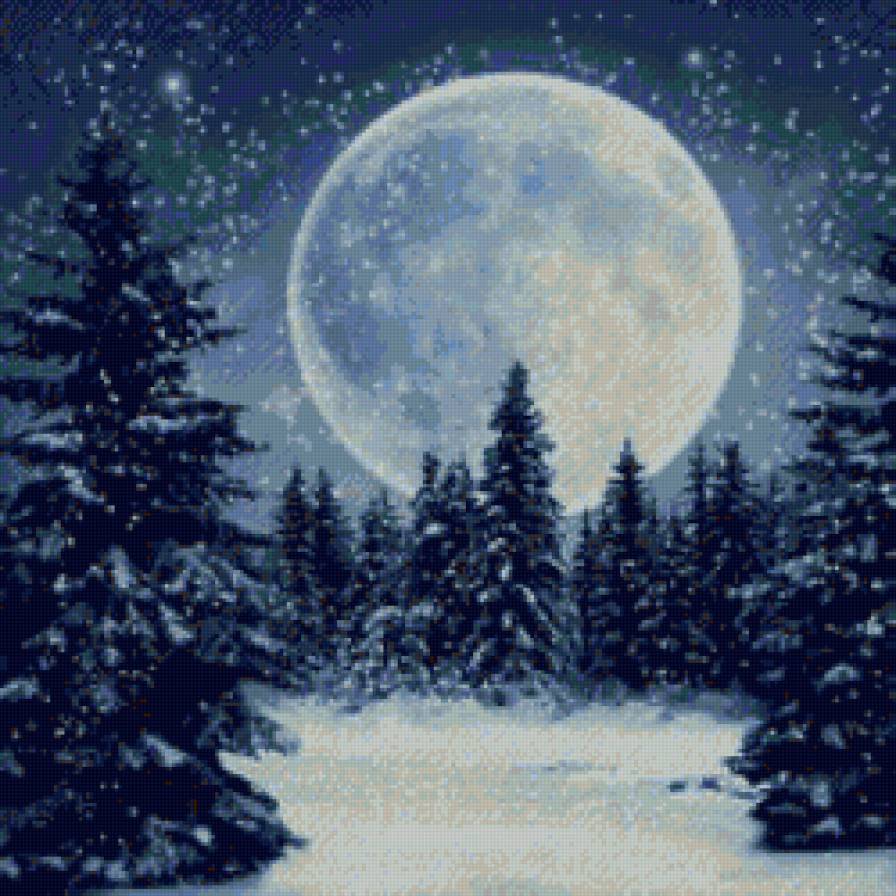 Зимняя луна - пейзаж, лес, ночь, зима, луна - предпросмотр
