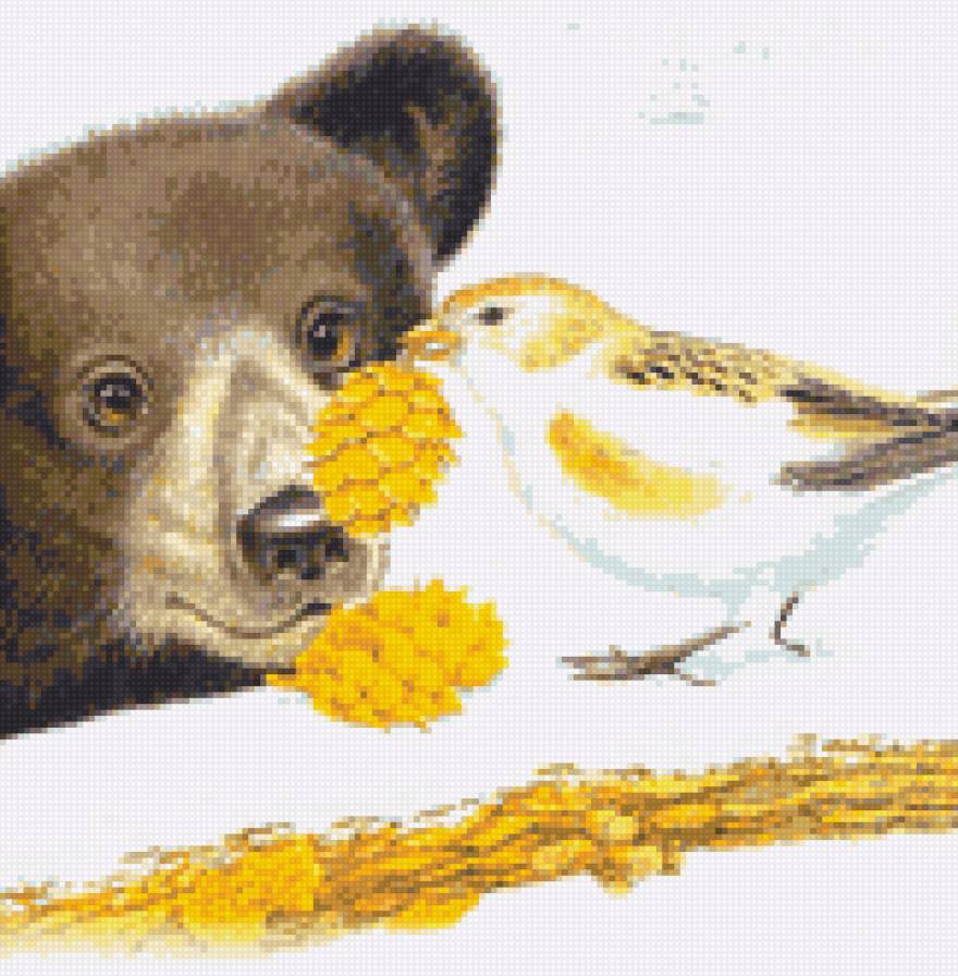 Медвежонок и птичка - птицы, мишки, детские сюжеты, медведи, птичка, медвежата - предпросмотр