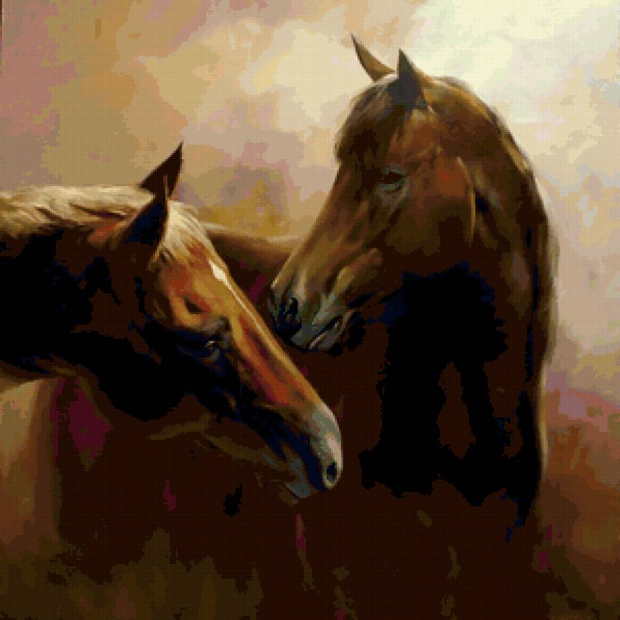 лошади - живопись, животные, природа - предпросмотр