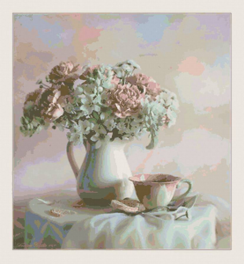 утренний букет - цветы, чашка, натюрморт, букет - предпросмотр