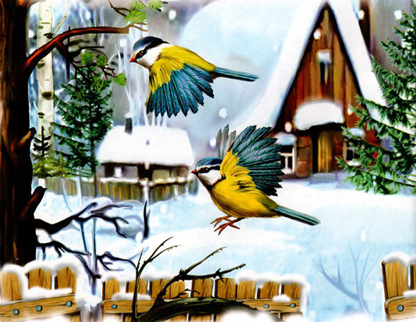 птички - птицы, снег, зима - оригинал
