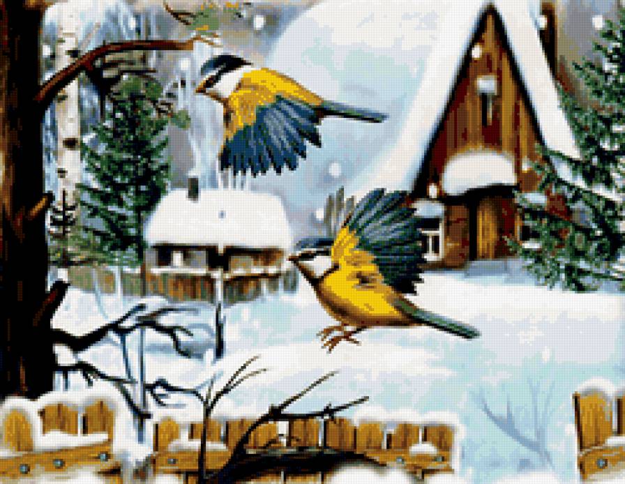 птички - зима, птицы, снег - предпросмотр