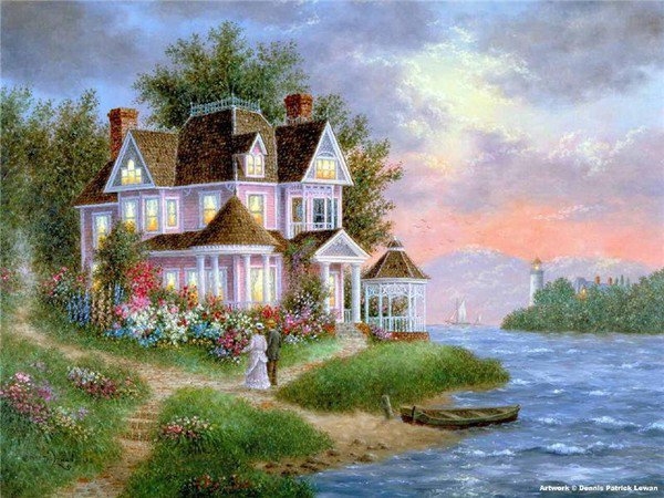 Серия "Пейзажи" - домик, пейзаж, море, люди, цветы - оригинал
