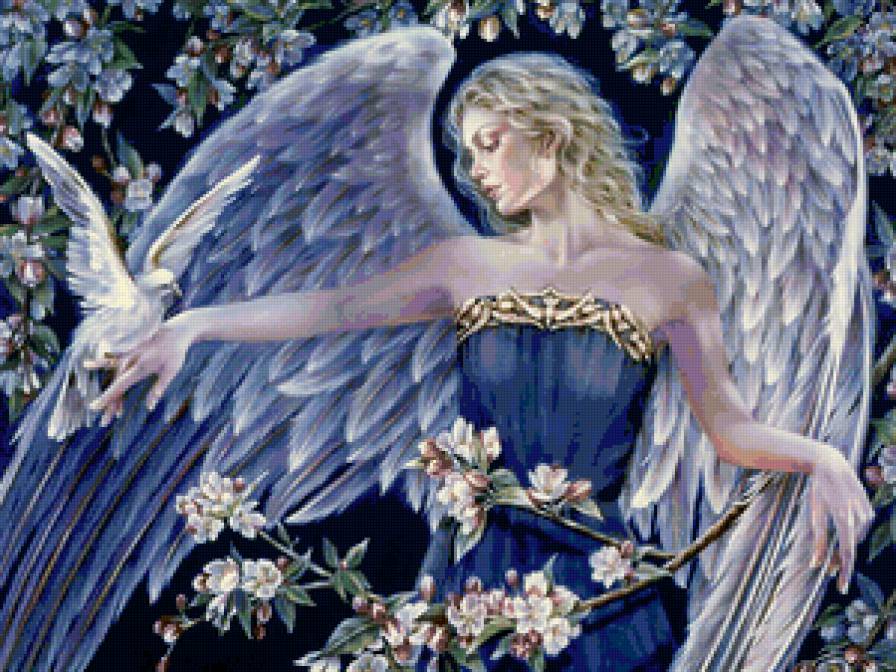 Ангел - птицы, ангелы, девушка, цветы, фэнтези, люди - предпросмотр