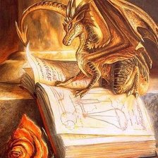 Оригинал схемы вышивки «дракон за книгой» (№43861)