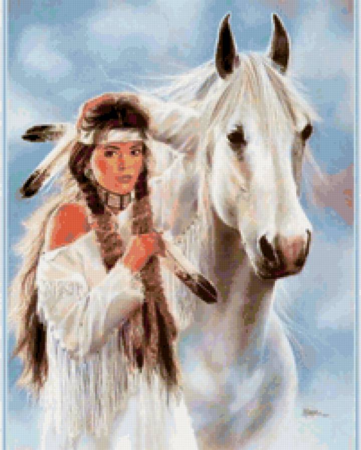 Девушка с лошадью - девушка, лошадь, индейцы - предпросмотр