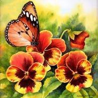 Оригинал схемы вышивки «Бабочка на цветах» (№44787)