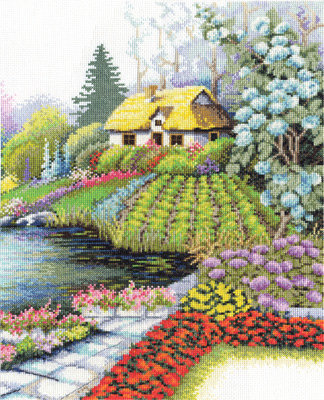 Уютный дворик - пейзаж, домик, природа - оригинал