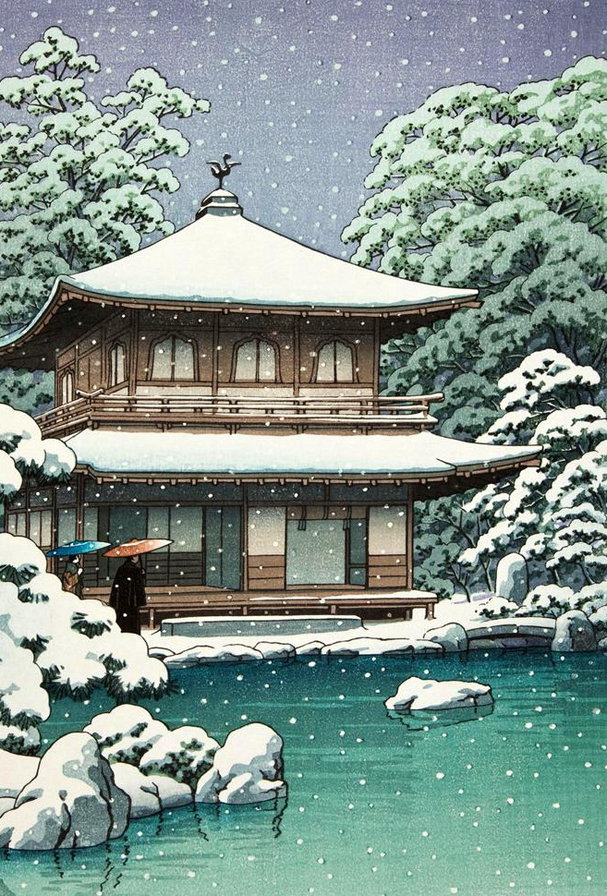 япония - япония, зима, дом, озеро - оригинал