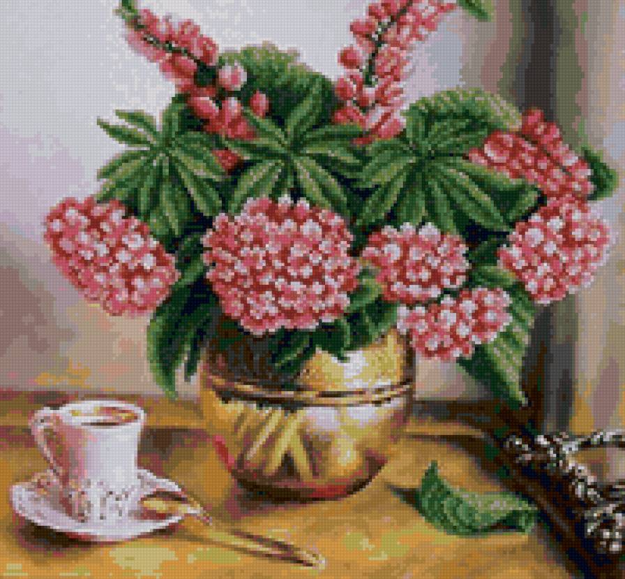 Утренний чай - цветы, утро, букет, чай - предпросмотр