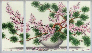 Триптих "Сакура" - растения, сакура, картина - оригинал