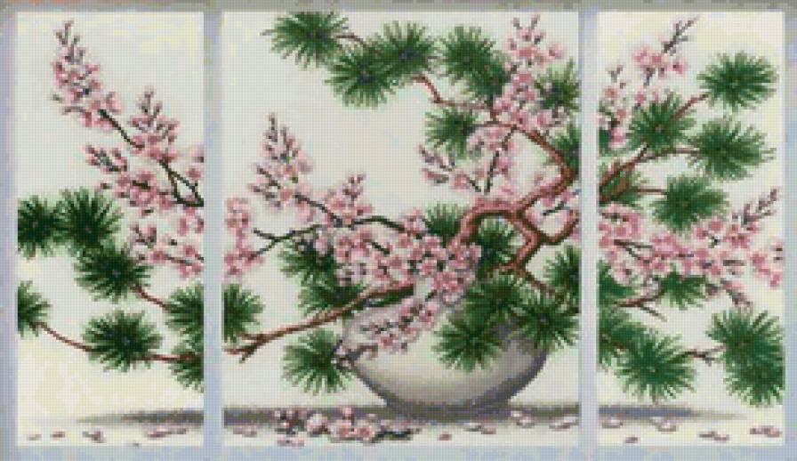 Триптих "Сакура" - растения, картина, сакура - предпросмотр