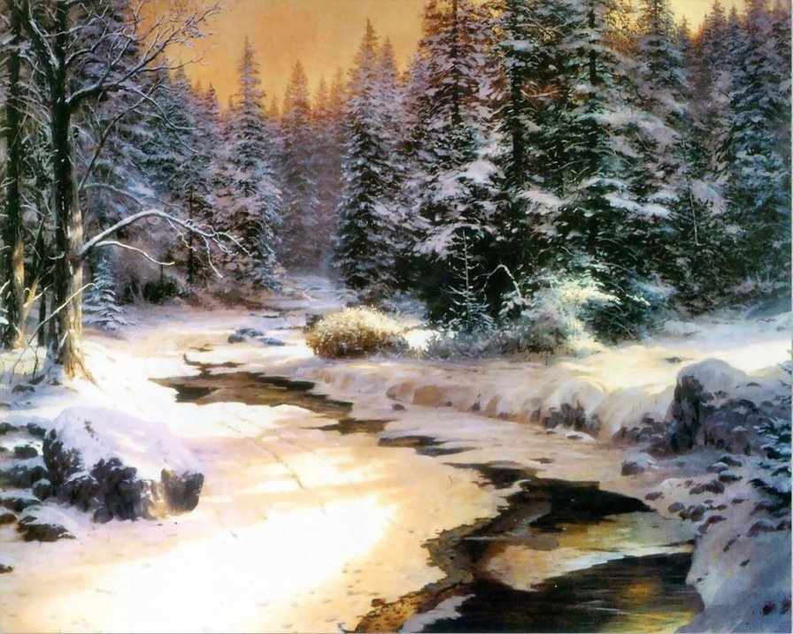 Пейзаж - снег, природа, вода, зима, дерево - оригинал
