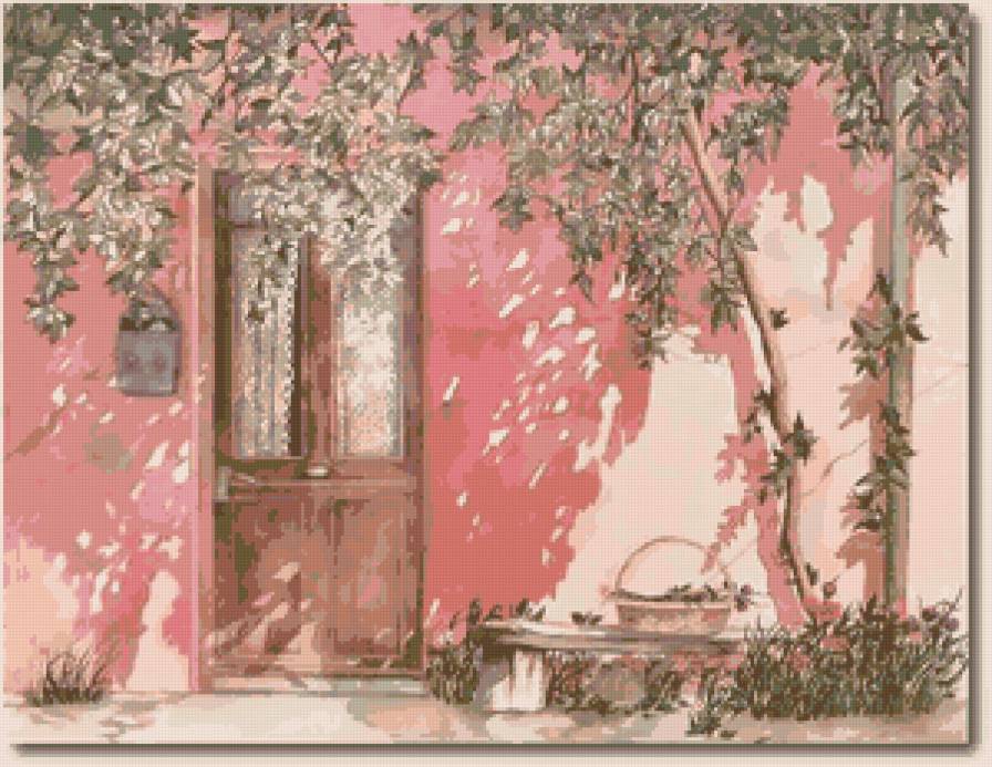 Розовый дом - дом, корзина, корзинка, розовый дом, дверь - предпросмотр