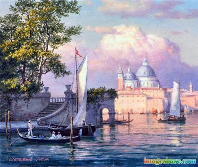 венеция - река, живопись, пейзаж, венеция, картина - оригинал