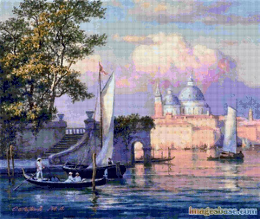 венеция - река, живопись, пейзаж, венеция, картина - предпросмотр