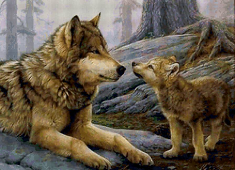 Рядом с мамой - животные, волки, живопись - предпросмотр