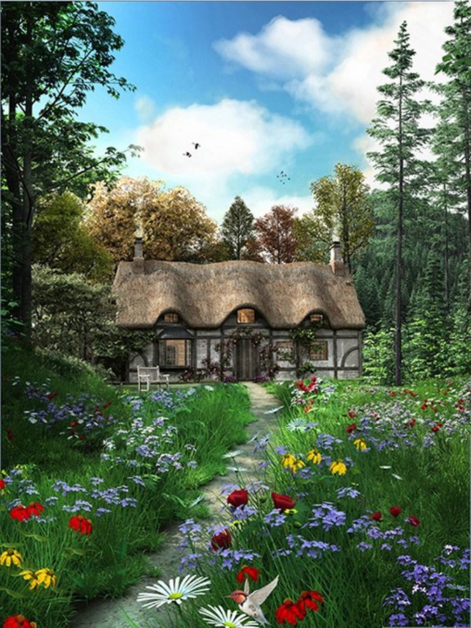 Загородный дом - дом, живопись, пейзаж - оригинал