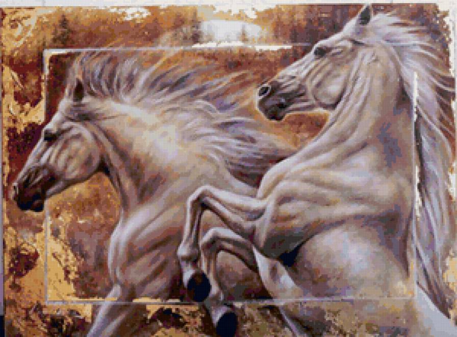 №46973 - картина, кони, животные, пейзаж, лошади, живопись - предпросмотр