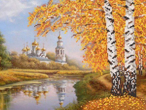 Осень - осень, природа, храм, пейзаж, река, церковь, лес - оригинал