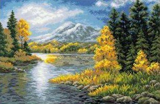 Пейзаж - пейзаж, осень, горы, природа, лес, река, берег - оригинал