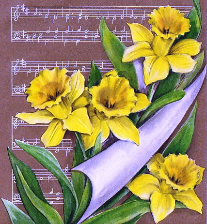 Цветы и музыка - цветы и музыка, ноты, нарцисс, цветы, музыка, нарциссы - оригинал