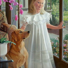Оригинал схемы вышивки «девочка с собакой» (№48330)