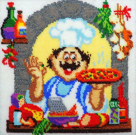 Серия "Веселый повар "Пицца" - рисунок, еда, для кухни, повар, пицца - оригинал
