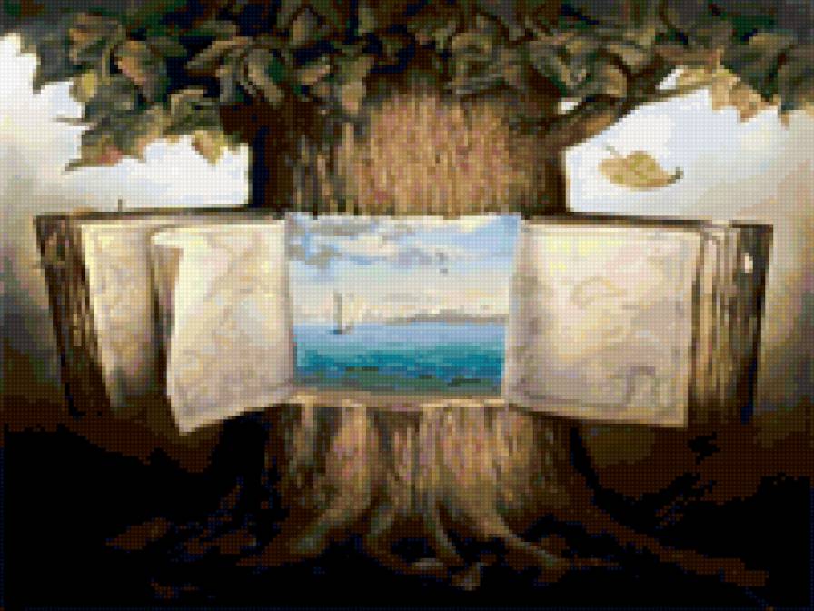 ДалИ - книги, дерево, фэнтези, море, парусник - предпросмотр