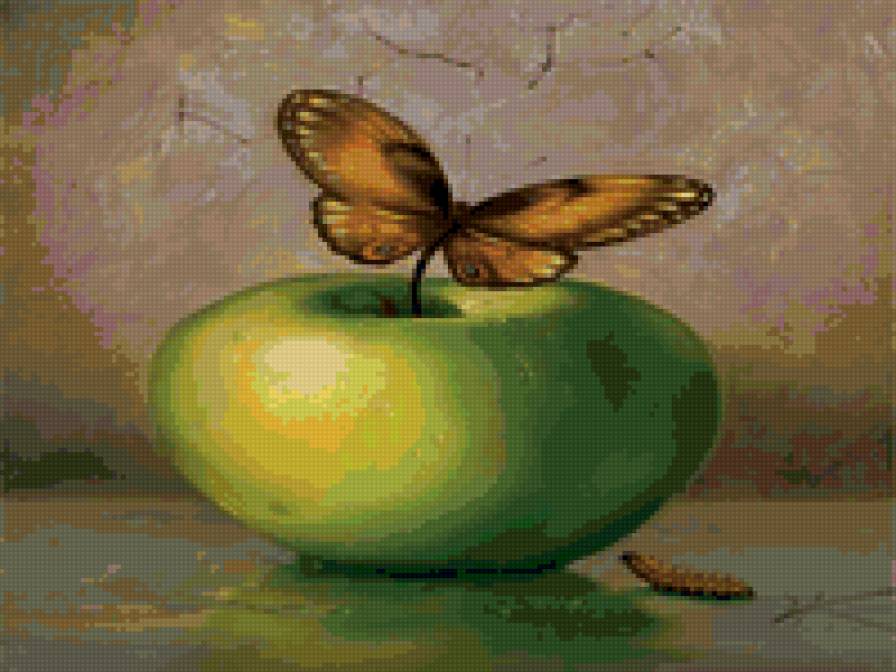ДалИ - яблоко., фрукты, натюрморт, зеленое яблоко, бабочка - предпросмотр