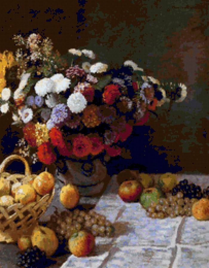 Клод Монэ Цветы и фрукты - фрукты., цветы, натюрморт - предпросмотр