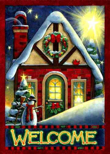 Новогоднее панно - снег, рождество, панно, новый год, надпись, сказка, зима, домик - оригинал
