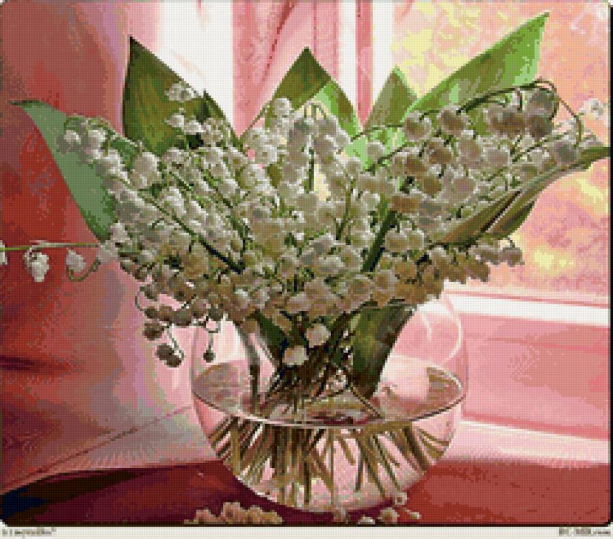 Ландыши - живопись, ваза, цветы, букет - предпросмотр