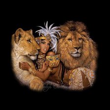 Оригинал схемы вышивки «Девушка и львы» (№49882)
