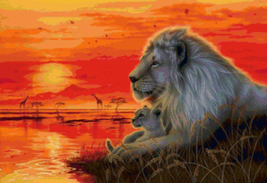 Царь зверей - африка, животные, кошки, львы, пейзаж - предпросмотр