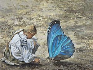 девочка и бабочка - бабочка, девочка, фэнтези, сказка, портрет - оригинал
