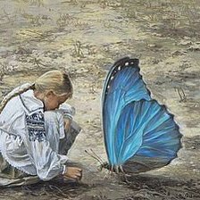 Оригинал схемы вышивки «девочка и бабочка» (№50393)
