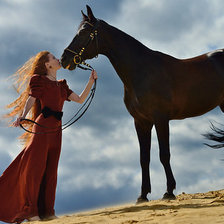 Оригинал схемы вышивки «девушка и конь» (№50601)