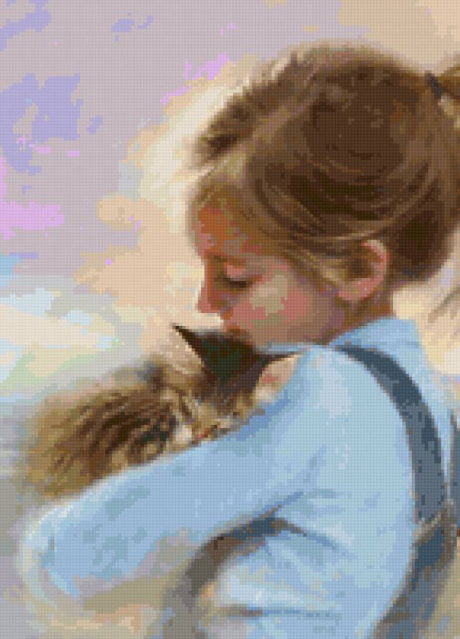 Девочка с котёнком - нежность - предпросмотр